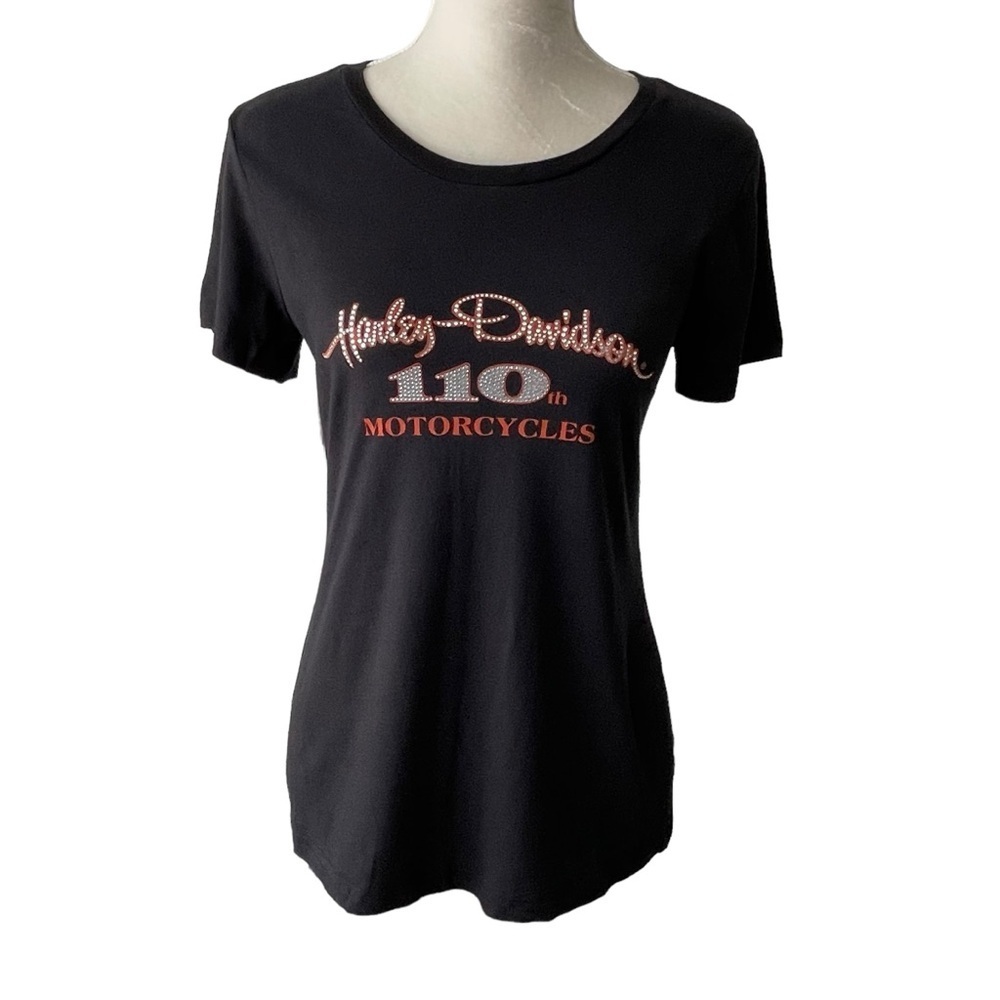 Harley Davidson 110th Anniversary Tee Shirt Size L Rhinestones Hudsonville MI